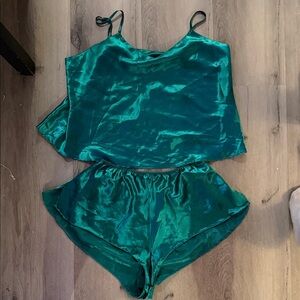 Lange Teal Satin Pajama Set